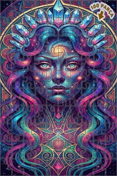 Teona Ahşap Galaxy Woman Oil Painting Look Double Layer Framed Wooden Puzzle ...