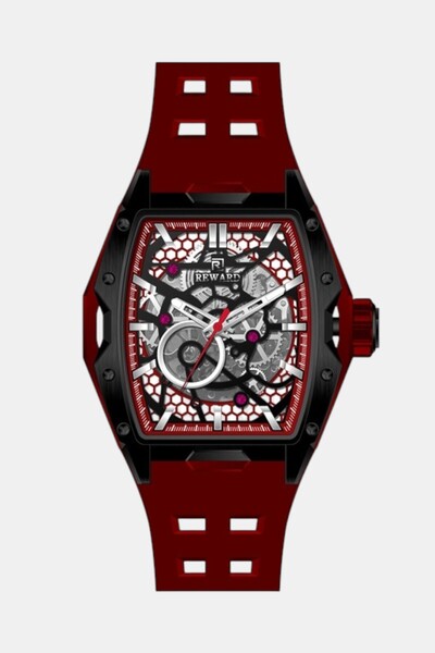 Reward Erkek Kol Saati Otomatik Siyah Kadran Silikon Kordon Kırmızı 50 mm A14...