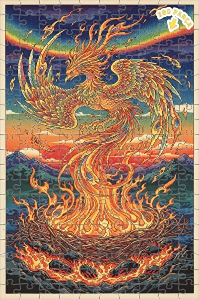 Teona Ahşap لغز خشبي مؤطر بطبقتين مزين بلوحة زيتية لطائر الفينيق الأسطوري الذ...