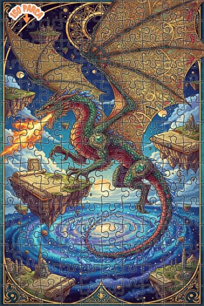 Teona Ahşap لغز خشبي مؤطر بطبقتين من فن التنين السحري 150 قطعة 20×30