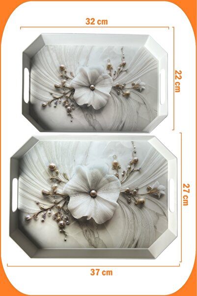 EZMK EV GEREÇLERİ Çay Kahve Sunum Tepsisi, Beyaz Renk, 8 Köşe, 2'li Set