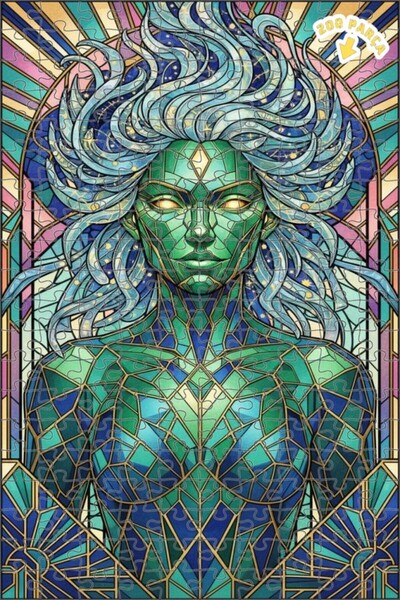 Teona Ahşap لغز خشبي بتصميم زجاجي فني مع شكل امرأة خضراء 200 قطعة 25×35