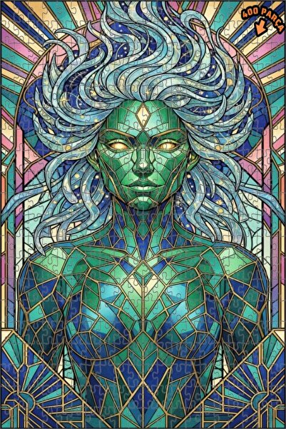 Teona Ahşap لغز خشبي بتصميم زجاجي فني مع شكل امرأة خضراء 400 قطعة 35×35