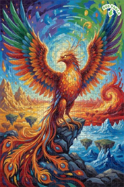 Teona Ahşap لغز خشبي رائع بإطار مزدوج الطبقات بمظهر لوحة زيتية لطائر الفينيق ...