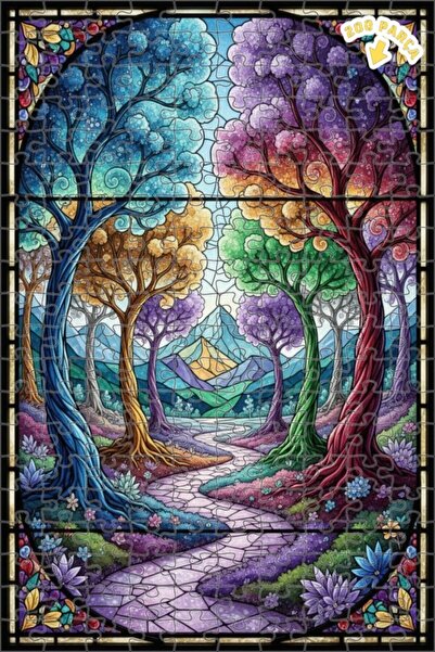 Teona Ahşap ألغاز خشبية مؤطرة بطبقتين بتصميم فن الزجاج الملون للأشجار السحرية...