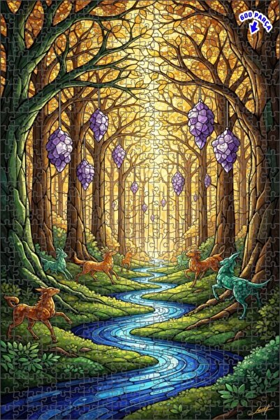 Teona Ahşap لغز خشبي مؤطر بطبقتين من فن الغابة السحرية والكريستال أزرق بلون ا...