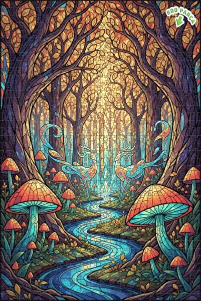 Teona Ahşap لغز خشبي مؤطر بطبقتين بتصميم الغابة السحرية والغزلان مع فن الزجاج...