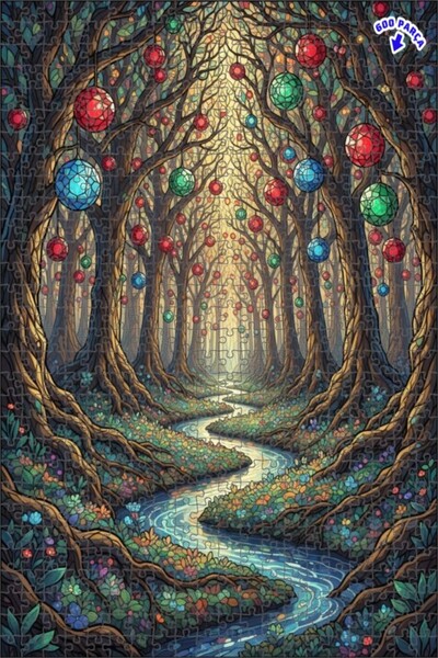 Teona Ahşap لغز خشبي مؤطر بطبقتين بمظهر لوحة زيتية لغابة كريستالية سحرية 600 ...