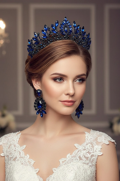 Limelia طقم تاج وأقراط دنفر للعروس، تاج حفلات الزفاف والحناء