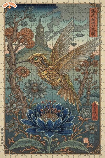 Teona Ahşap Steam Vector Hummingbird Art Double Layer Framed Wooden Puzzle 50...