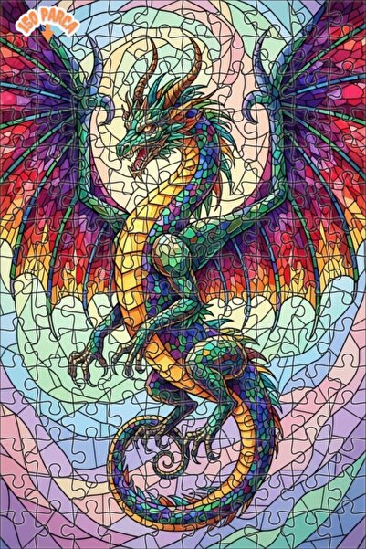 Teona Ahşap لغز خشبي مؤطر بطبقتين بفن الزجاج الملون للتنين الفخم 150 قطعة 20×30