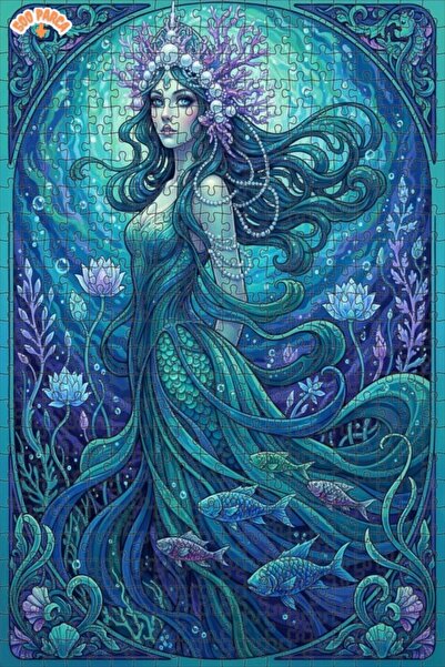 Teona Ahşap لغز خشبي بإطار مزدوج الطبقات بمظهر لوحة زيتية لحورية البحر الخيال...