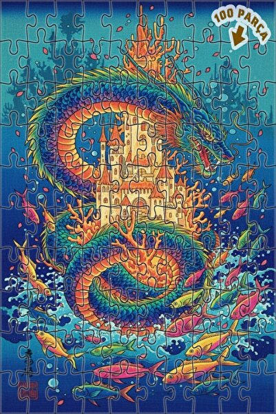 Teona Ahşap لغز فن قلعة التنين 100 قطعة 25x25