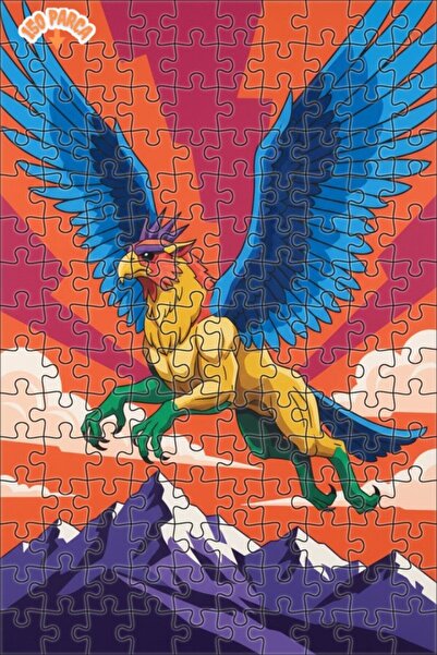 Teona Ahşap Mythological Creature Griffin Drawing Art Double Layer Framed Woo...