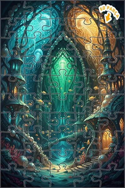 Teona Ahşap لغز خشبي بمظهر لوحة زيتية لملكة تحت البحر الخيالية، 50 قطعة، 15×25