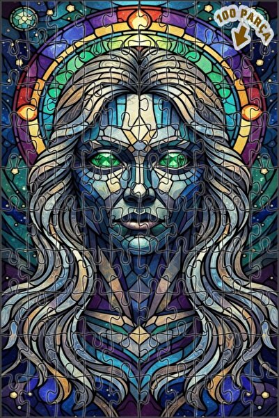 Teona Ahşap لغز خشبي بإطار مزدوج الطبقات من الفن الزجاجي الملون بوجه المرأة ا...