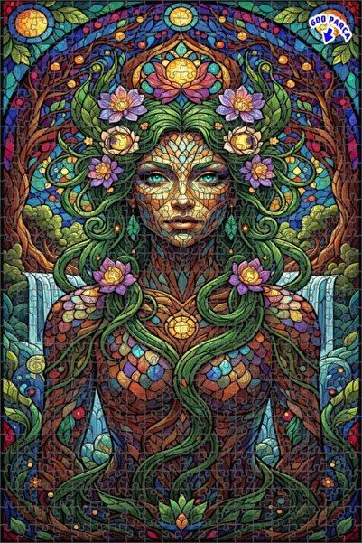 Teona Ahşap لغز خشبي بإطار ذو طبقتين بمظهر موزاييك زجاجي طبيعي 600 قطعة 50×35