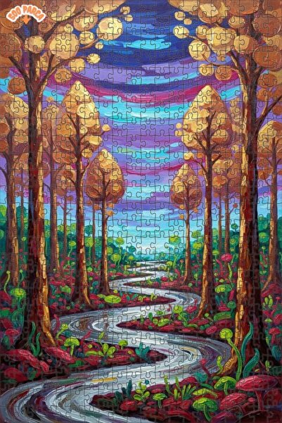 Teona Ahşap لغز خشبي مؤطر بطبقتين بتصميم فني يشبه لوحة زيتية لمسار الغابة الخ...