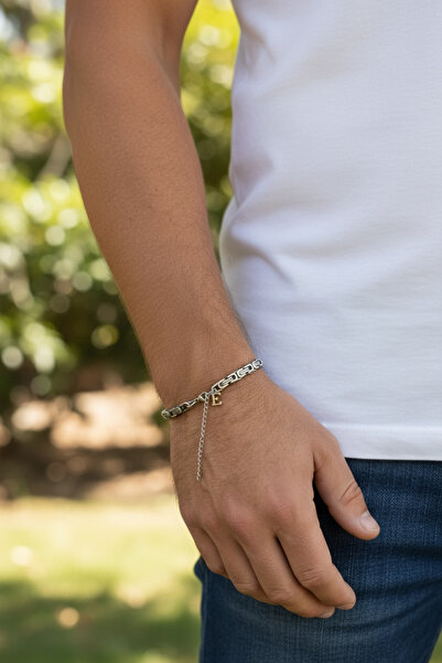 derokas February 14 Valentine's Day Gift, Steel King Chain Bracelet with Lett...