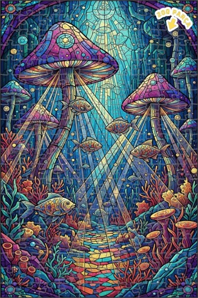 Teona Ahşap لغز خشبي بتصميم غابة الفطر الملونة ورقص الأسماك بمظهر الفسيفساء ا...