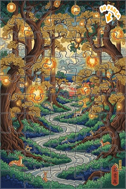 Teona Ahşap ألغاز خشبية مؤطرة بطبقتين بمظهر لوحة زيتية لفوانيس الغابة الغامضة...