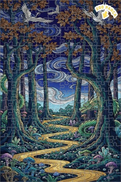 Teona Ahşap لغز خشبي مؤطر مكون من طابقين، لوحة زيتية بتصميم تنين الغابة الغام...