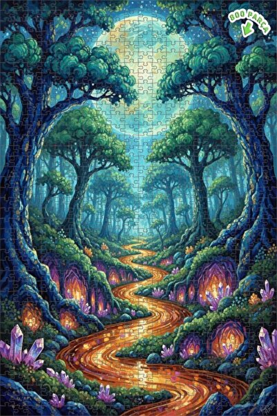 Teona Ahşap لغز خشبي مؤطر بطبقتين بمظهر لوحة زيتية، بتصميم غابة خيالية وأضواء...