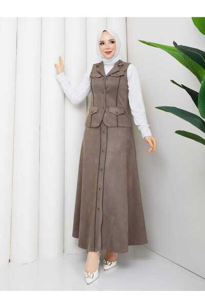 NURSİDA Fabric Scuba Suede Ara Piped Double Set