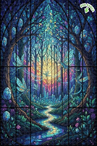 Teona Ahşap لغز خشبي فني من الزجاج الملون على شكل غابة الفراشة السحرية 800 قط...