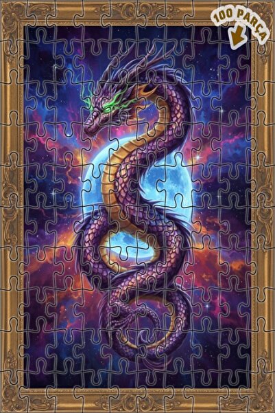 Teona Ahşap Dragon Galaxy Oil Painting Look Double Layer Framed Wooden Puzzle...