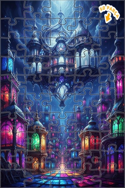 Teona Ahşap لغز خشبي فني من الزجاج الملون بتصميم المدينة السحرية 50 قطعة 15×25