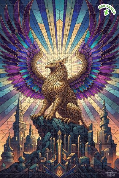 Teona Ahşap لغز خشبي بإطار مزدوج الطبقات بتصميم مدينة خيالية مع جريفين ذهبي ا...