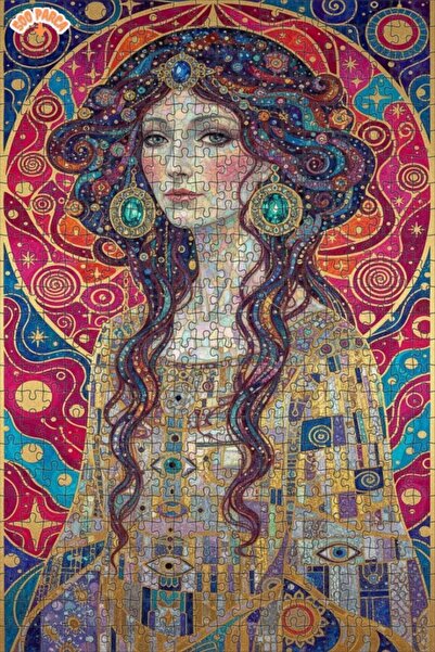 Teona Ahşap لوحة بانورامية لامرأة بأسلوب غوستاف كليمت مع تفاصيل ذهبية، لغز خش...