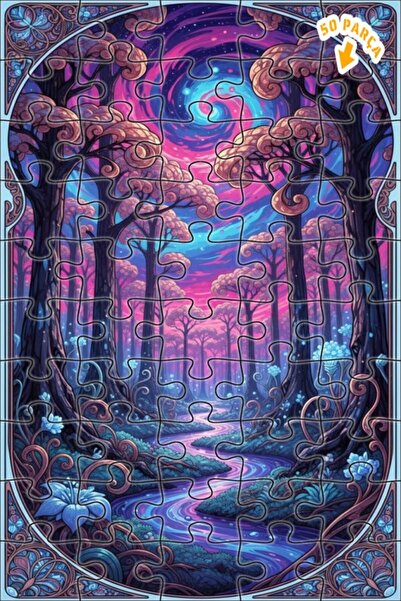 Teona Ahşap لوحة فنية بتصميم نهر الغابة الغامضة بمظهر الزيت، لغز خشبي بإطار م...