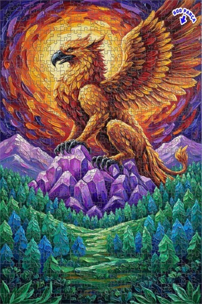 Teona Ahşap لوحة زيتية ميستيك جريفين على الجبال الكريستالية، لغز خشبي بإطار م...