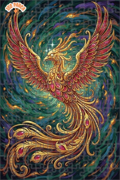 Teona Ahşap لغز خشبي بإطار مزدوج الطبقات بمظهر لوحة زيتية لطائر الفينيق الذهب...