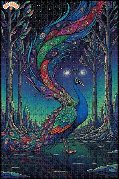 Teona Ahşap Shining Peacock Universe Double Layer Framed Wooden Puzzle 500 Pi...