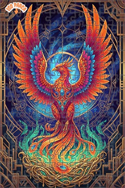 Teona Ahşap لغز خشبي رائع بإطار مزدوج الطبقات بمظهر لوحة زيتية لطائر الفينيق ...