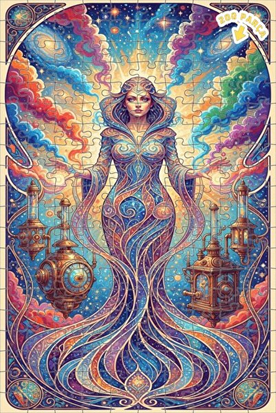Teona Ahşap لغز فني بمظهر لوحة زيتية لامرأة فضائية 200 قطعة 25×35