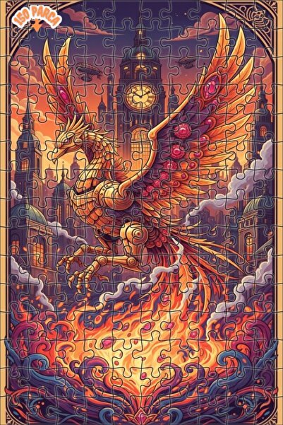 Teona Ahşap Steam Mechanical Phoenix Oil Painting Look Double Layer Framed Wo...