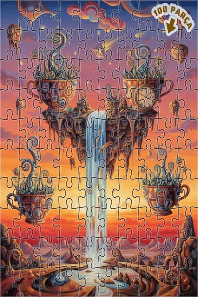 Teona Ahşap لغز خشبي رائع على شكل شلال من أكواب الشاي، طبقة مزدوجة، مؤطر، 100...