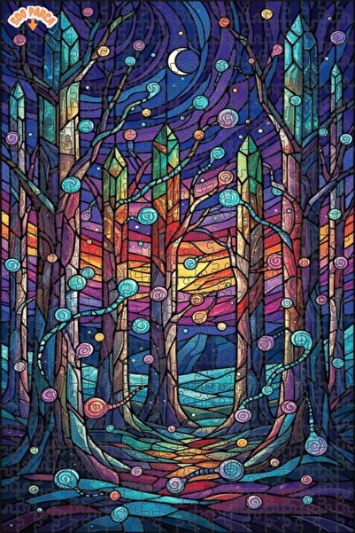 Teona Ahşap لغز خشبي مؤطر بطبقتين من الغابة الكريستالية السحرية 500 قطعة 50x30