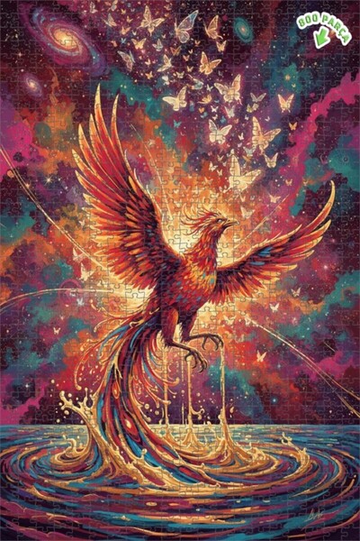 Teona Ahşap Muhteşem Anka Kuşu Galaksi Kelebek Sanatı Çift Katlı Çerçeveli Ah...