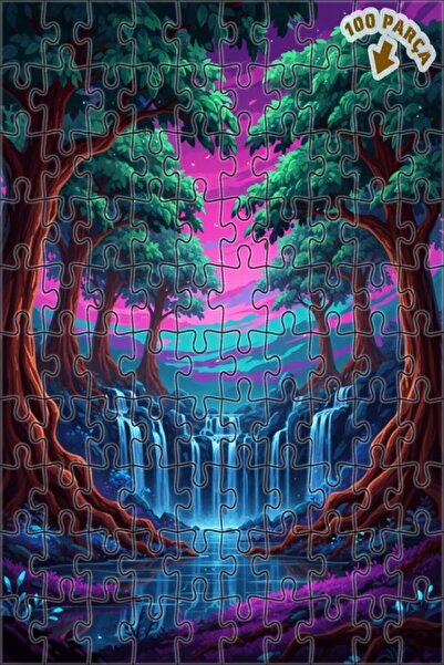 Teona Ahşap لغز خشبي مؤطر بطبقتين من شلال الغابة السحرية 100 قطعة 25x25