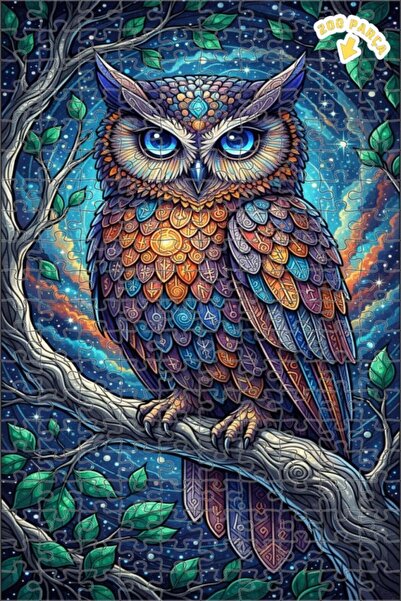 Teona Ahşap لغز خشبي مؤطر بطبقتين بمظهر لوحة زيتية لبومة الغابة السحرية 200 ق...