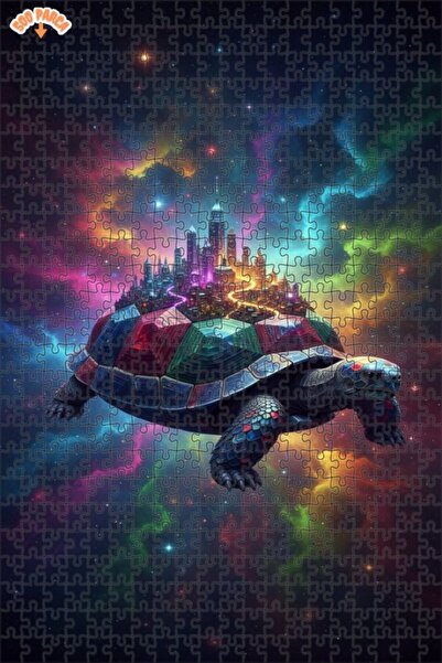 Teona Ahşap لوحة زيتية لمشهد مدينة السلحفاة الفلكية، لغز خشبي بإطار من طابقين...