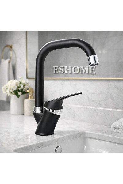 ESHOME صنبور حوض الحمام الأسود مع أنبوب زاوية