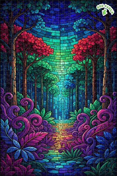 Teona Ahşap لغز خشبي على شكل طريق الغابة السحرية مع إطلالة على الزجاج الملون،...