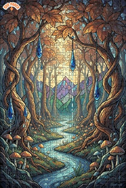 Teona Ahşap لغز خشبي فني من الزجاج الملون بتصميم قطرات الغابة الغامضة، لغز خش...