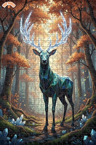 Teona Ahşap Crystal Forest Deer Oil Painting Look Double Layer Framed Wooden ...